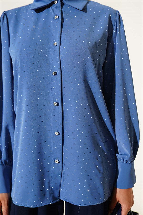 Mini Embellished Button Shirt Indigo