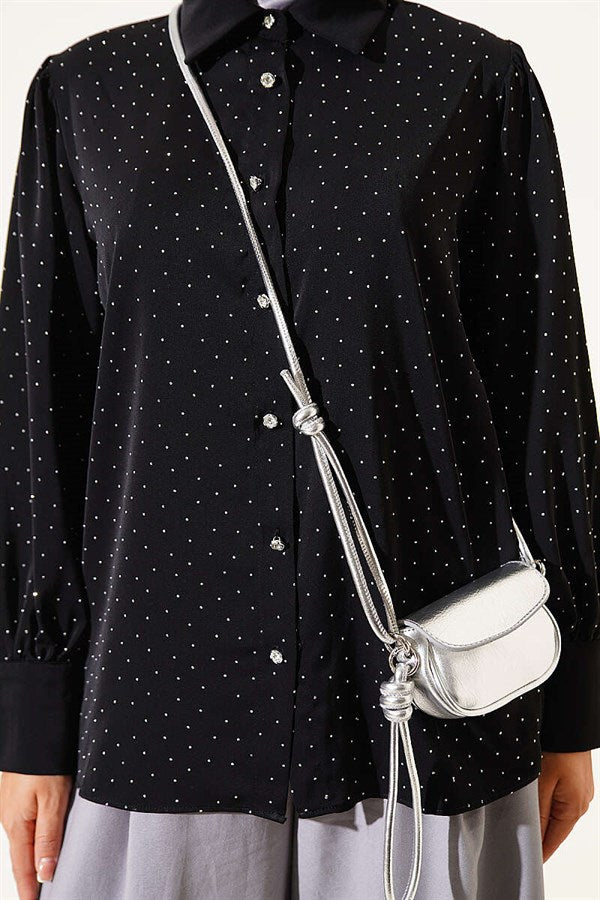 Mini Embellished Button Shirt Black