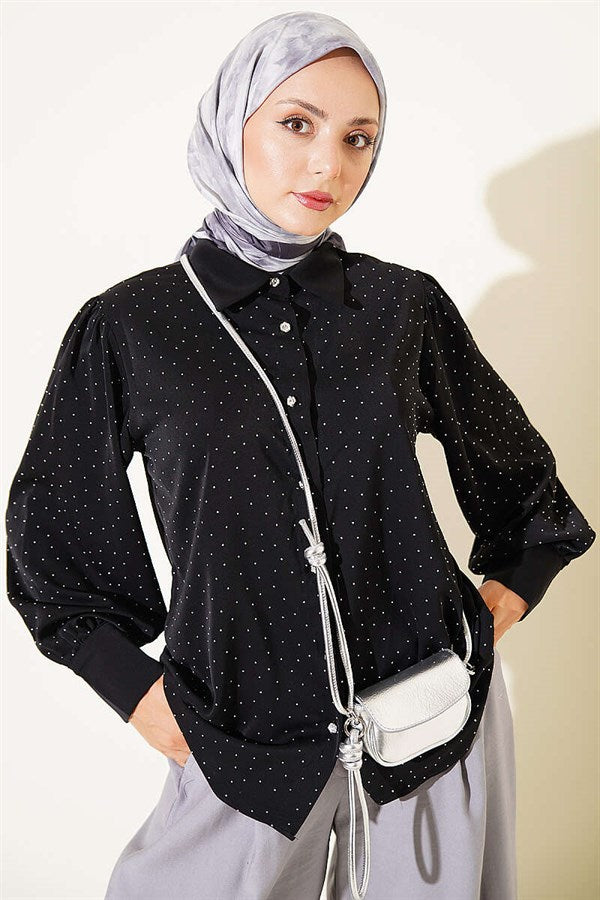 Mini Embellished Button Shirt Black