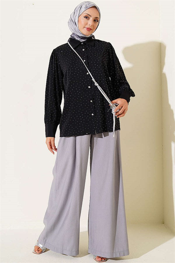 Mini Embellished Button Shirt Black