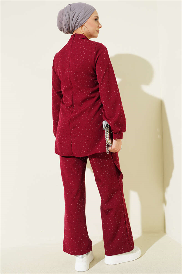 Mini Embellished Belt Detail 2 Piece Set in Burgundy