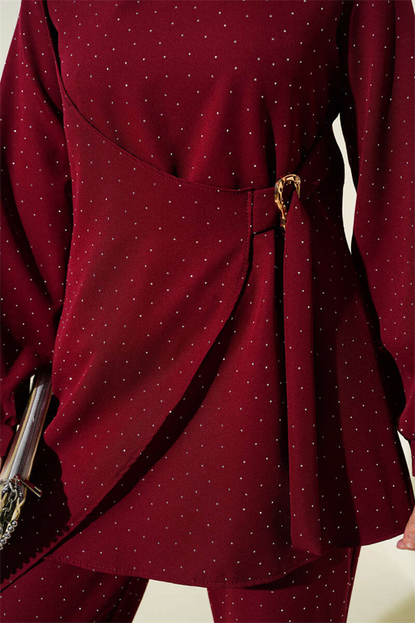 Mini Embellished Belt Detail 2 Piece Set in Burgundy