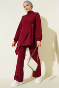 Mini Embellished Belt Detail 2 Piece Set in Burgundy