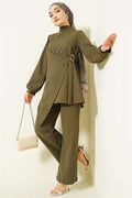 Mini Embellished Belt Detail 2 Piece Set, Khaki