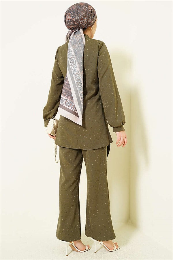Mini Embellished Belt Detail 2 Piece Set, Khaki