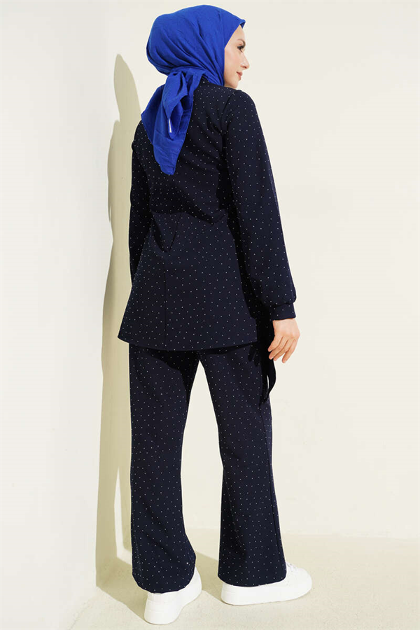 Mini 2 Piece Set with Rhinestone Belt Detail, Navy Blue