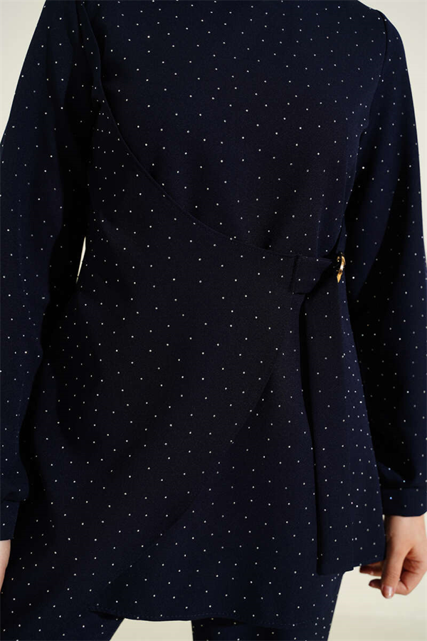 Mini 2 Piece Set with Rhinestone Belt Detail, Navy Blue