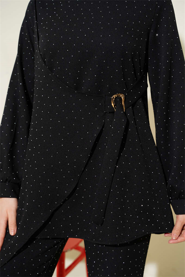Mini Embellished Belt Detail 2 Piece Set, Black