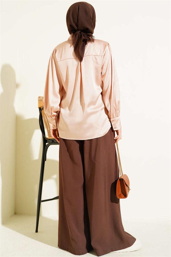 Mini Embellished Satin Shirt Latte