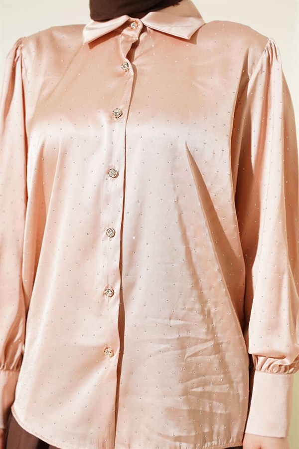 Mini Embellished Satin Shirt Latte