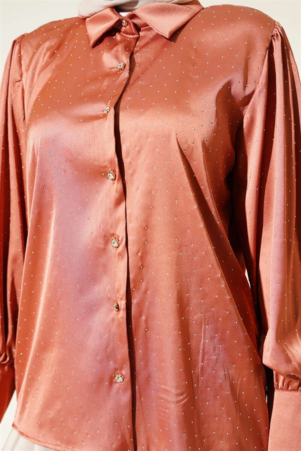 Mini Embellished Satin Shirt Powder Pink