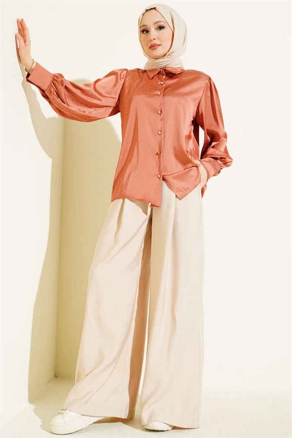 Mini Embellished Satin Shirt Powder Pink