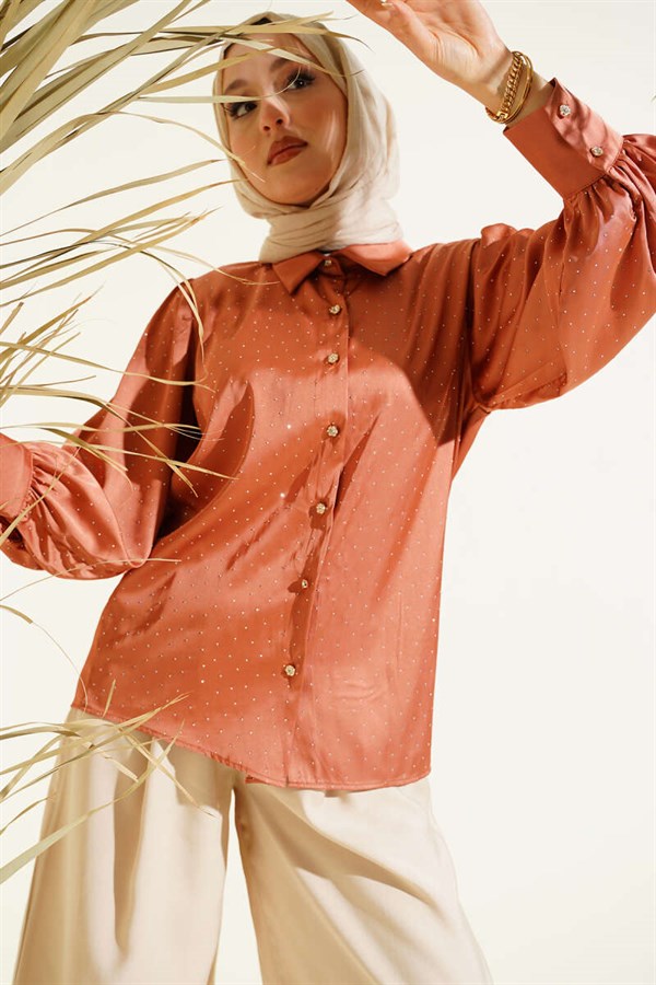 Mini Embellished Satin Shirt Powder Pink
