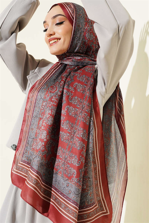Soft Shawl with Tiny Flower Motifs, Terracotta