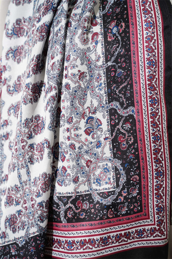 Soft Scarf with Tiny Flower Motifs, Black and Off-White