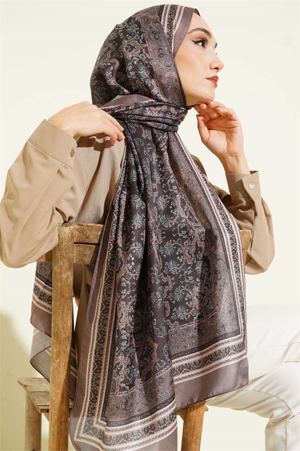 Soft Scarf with Tiny Flower Motifs, Mink Color