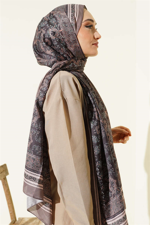 Soft Scarf with Tiny Flower Motifs, Mink Color