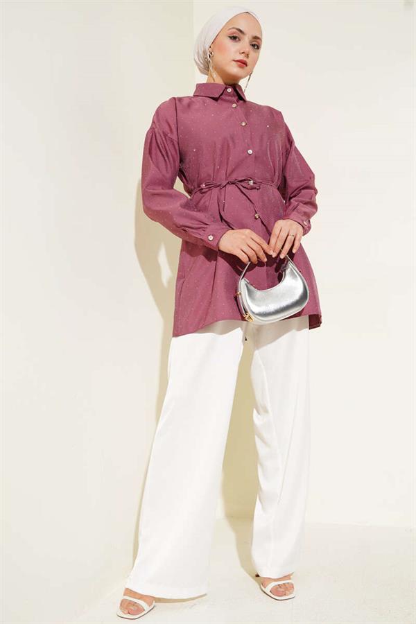 Shirt with Tiny Stone Decorations, Magenta