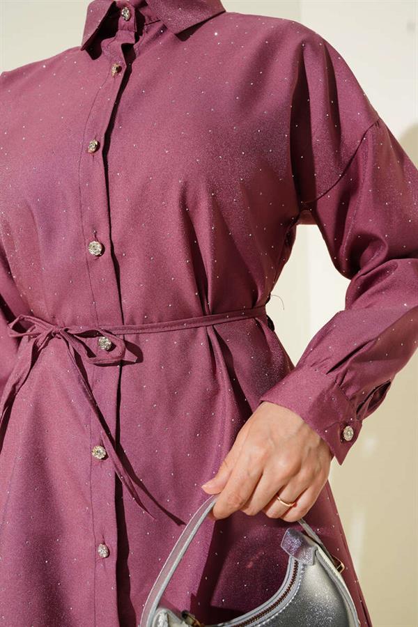 Shirt with Tiny Stone Decorations, Magenta