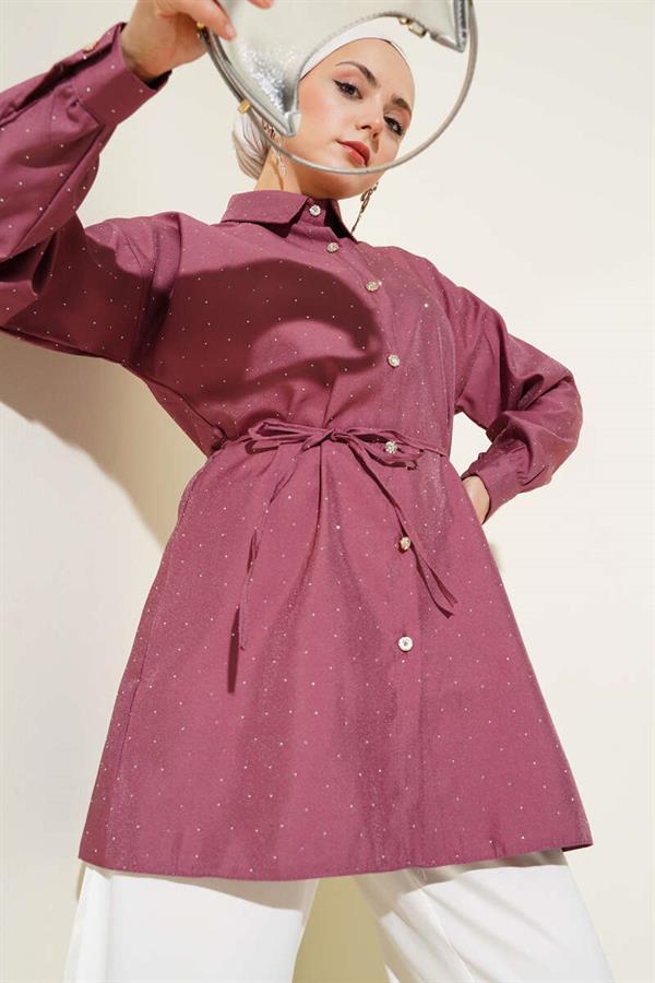 Shirt with Tiny Stone Decorations, Magenta