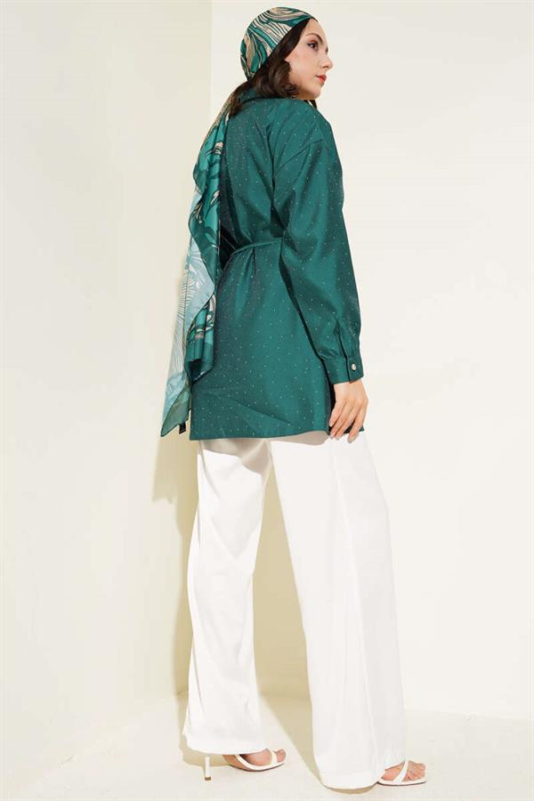 Green Shirt with Tiny Stone Decorations