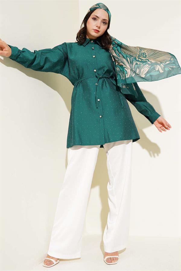 Green Shirt with Tiny Stone Decorations