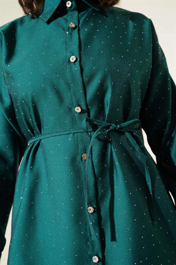 Green Shirt with Tiny Stone Decorations