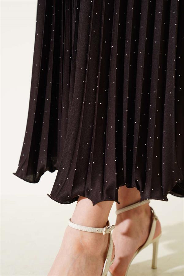 Pleated Skirt with Tiny Stones, Bitter Brown