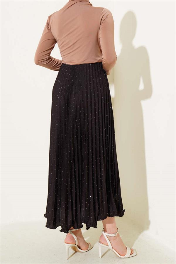 Pleated Skirt with Tiny Stones, Bitter Brown