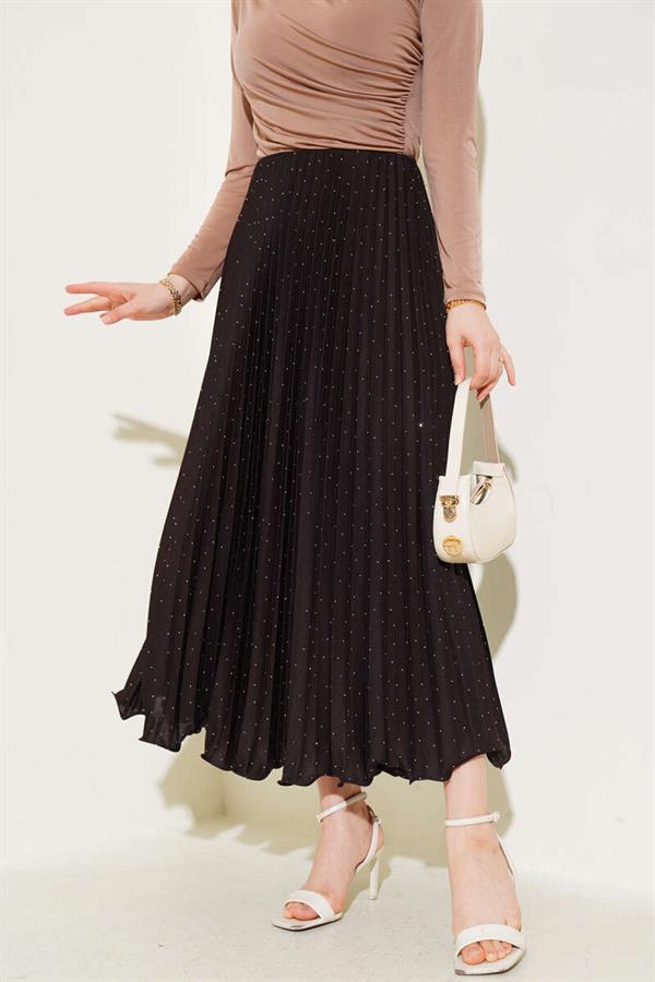 Pleated Skirt with Tiny Stones, Bitter Brown