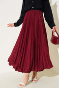 Pleated Skirt with Tiny Stones, Claret Red