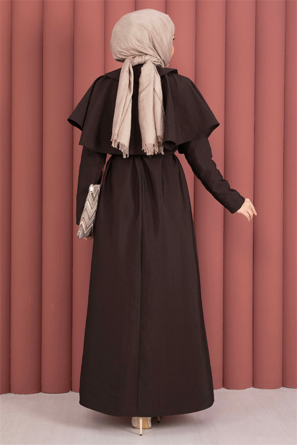 Minimalist Cape Detail Lace-Up Dress, Brown