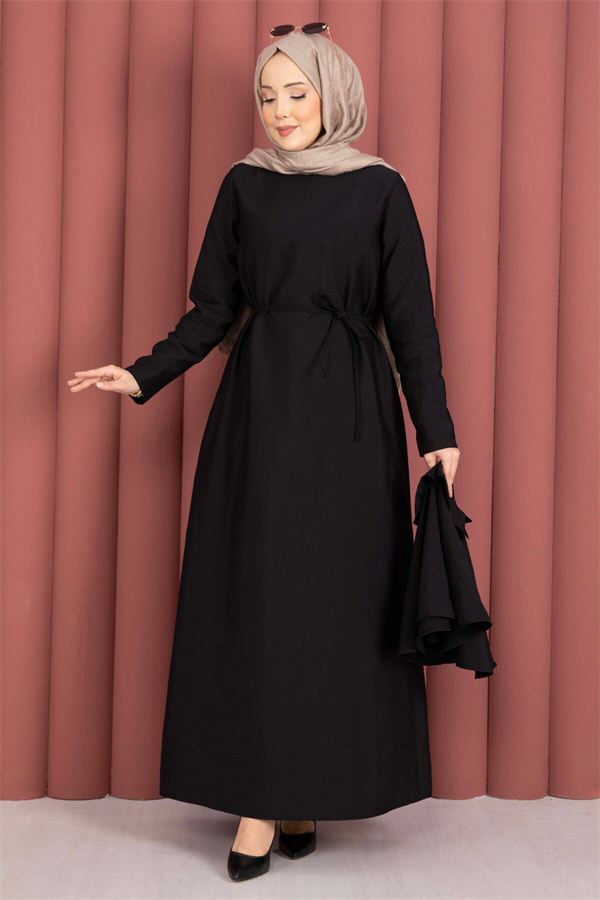 Minimalist Cape Detail Lace-Up Dress Black