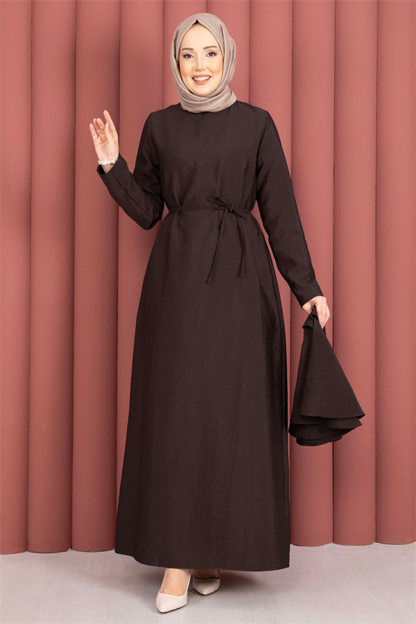 Minimalist Cape Detail Lace-Up Dress, Brown