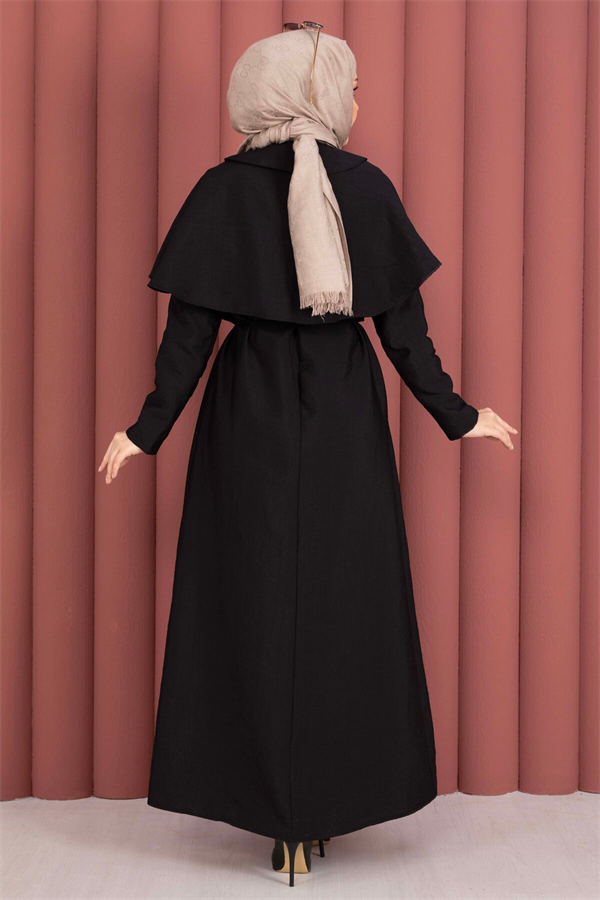 Minimalist Cape Detail Lace-Up Dress Black