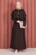 Minimalist Cape Detail Lace-Up Dress, Brown