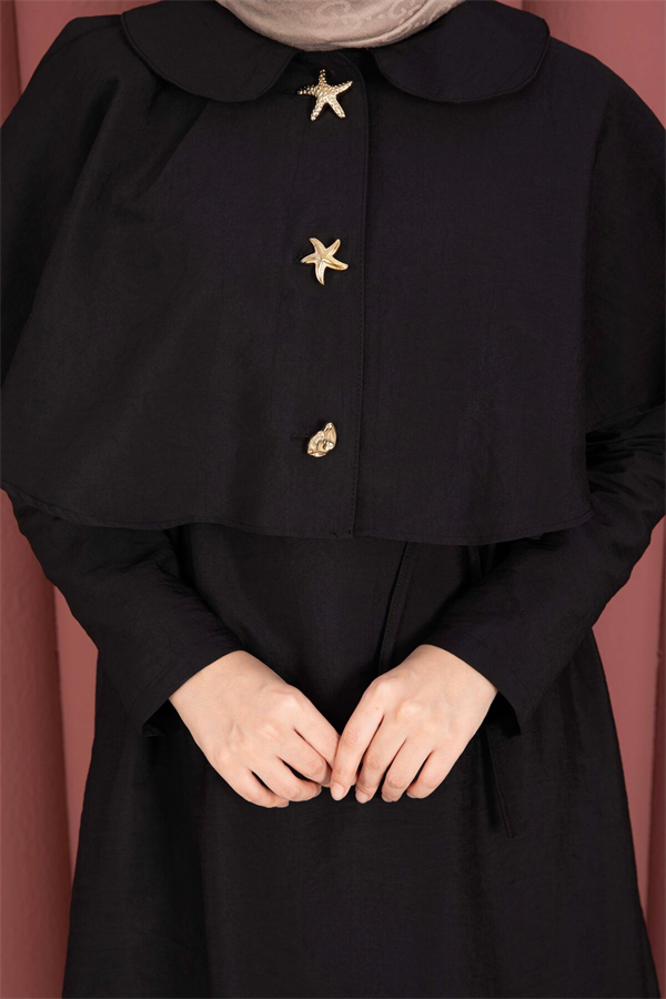 Minimalist Cape Detail Lace-Up Dress Black