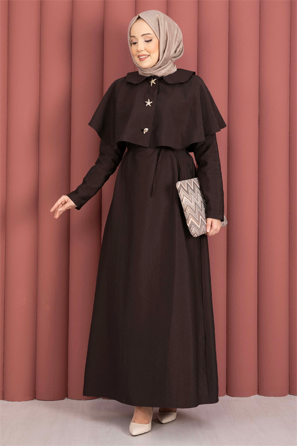 Minimalist Cape Detail Lace-Up Dress, Brown
