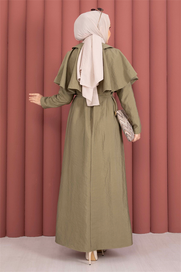 Minimalist Cape Detail Lace-Up Dress Khaki