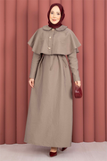 Minimalist Cape Detail Lace-Up Dress, Mink