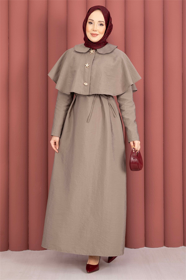 Minimalist Cape Detail Lace-Up Dress, Mink