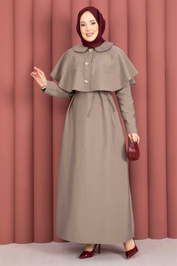 Minimalist Cape Detail Lace-Up Dress, Mink