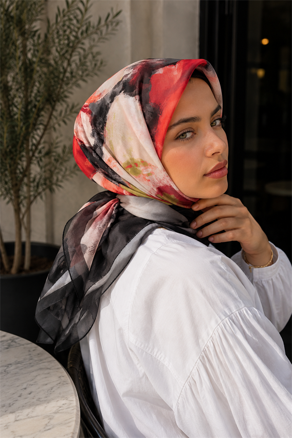Modern Floral Pattern Scarf Series Black