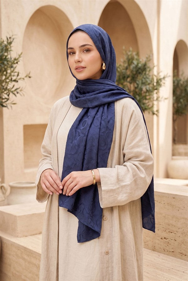 Modern Ring Pattern Jacquard Shawl Series Light Navy Blue