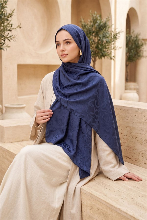 Modern Ring Pattern Jacquard Shawl Series Light Navy Blue