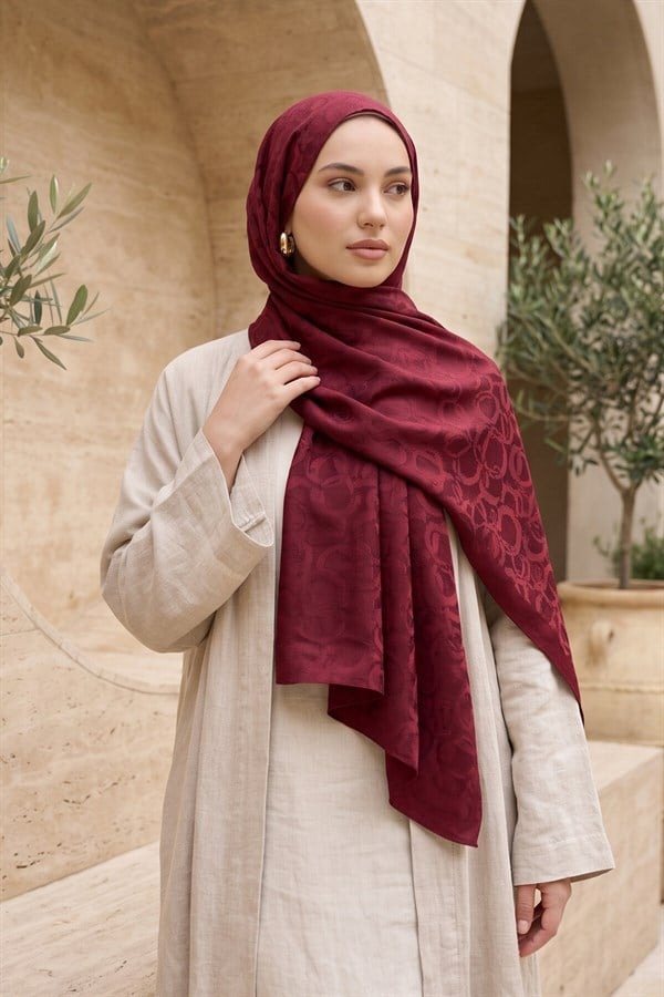 Modern Ring Pattern Jacquard Shawl Series Burgundy