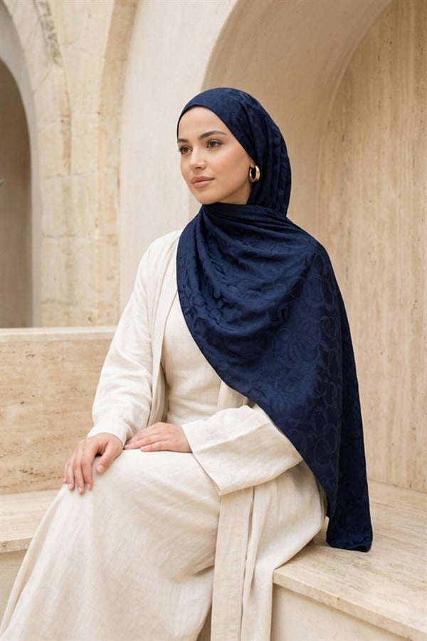 Modern Ring Pattern Jacquard Shawl Series Navy Blue