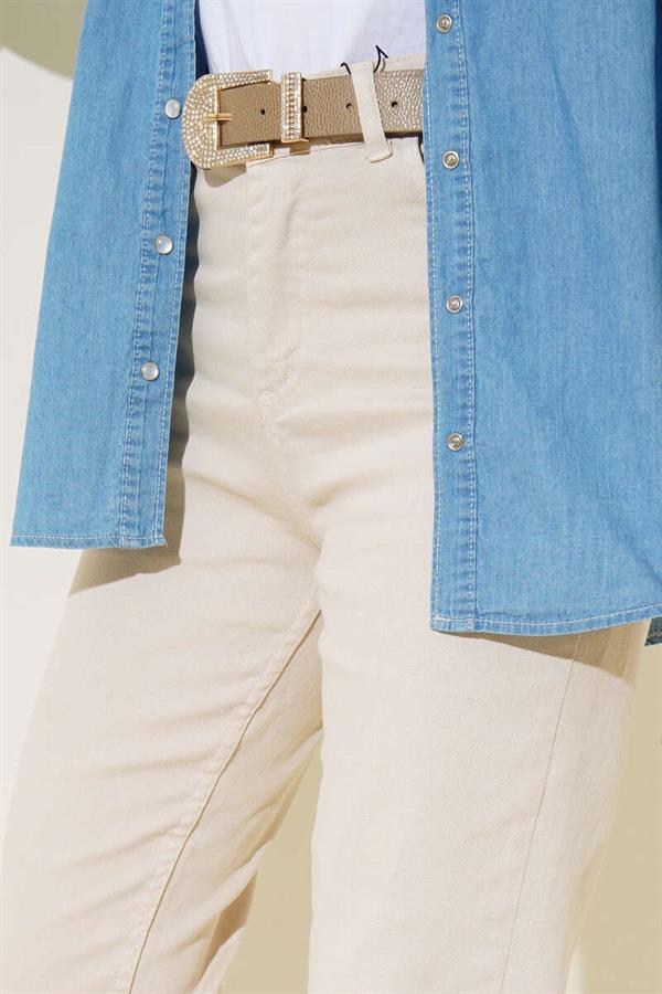 Mom Skinny Leg Trousers Stone