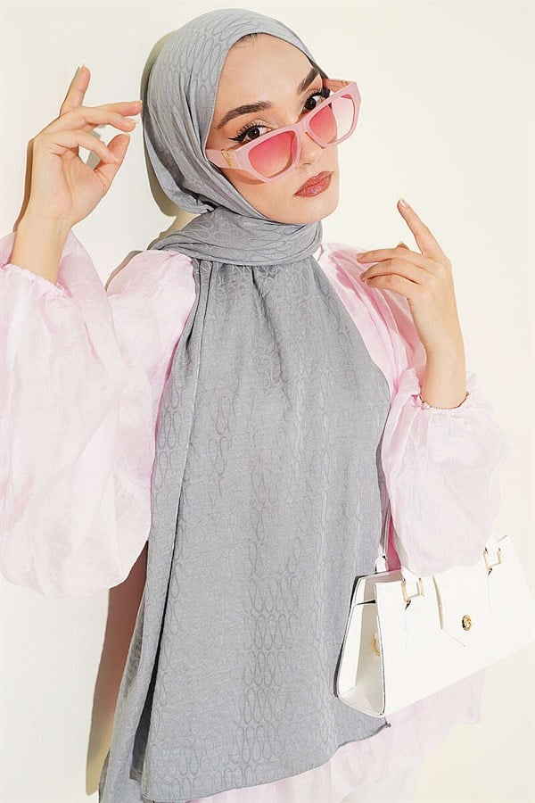Monogram Pattern Cotton Ayrobin Scarf Grey