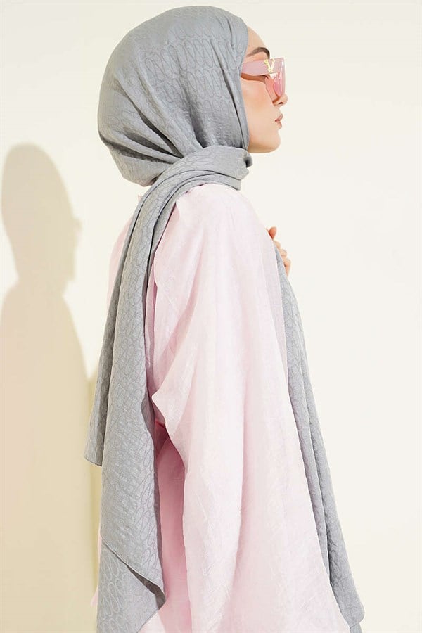 Monogram Pattern Cotton Ayrobin Scarf Grey
